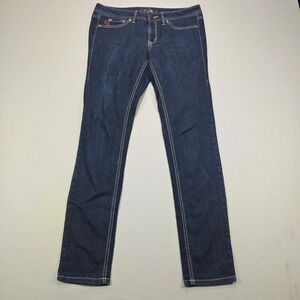 Fragile Blue Jeans Skinny Denim Dark Wash Embroidered Pocket Blue Womens Size 9